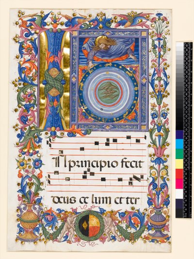 Historisierte Initiale I, die Schöpfung darstellend von Pellegrino di Mariano attr.to Pellegrino di Mariano attr.to